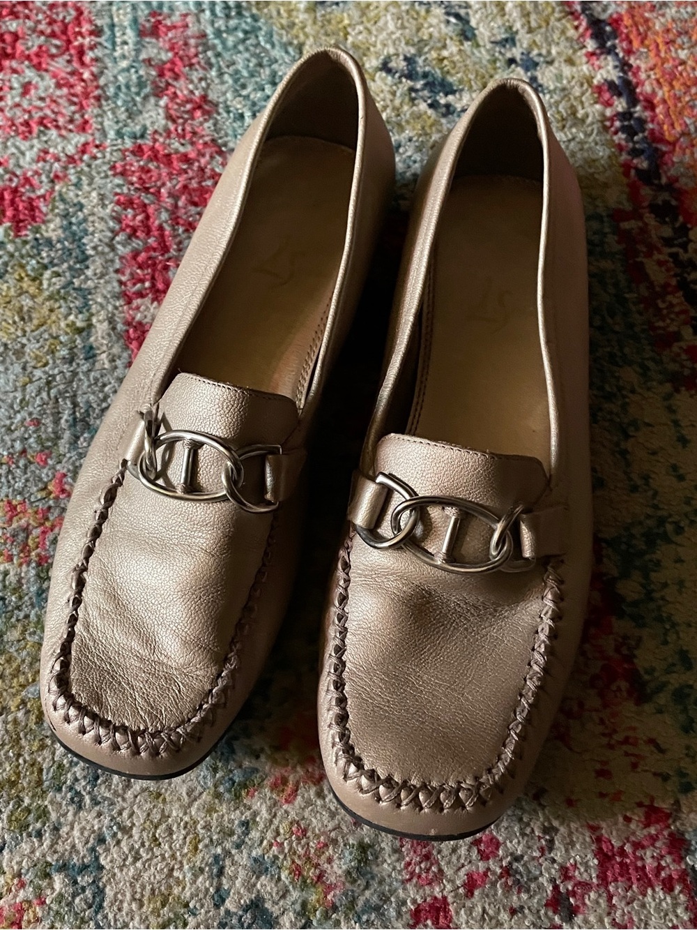 Life Stride Metallic Taupe Chain-Trim Loafers